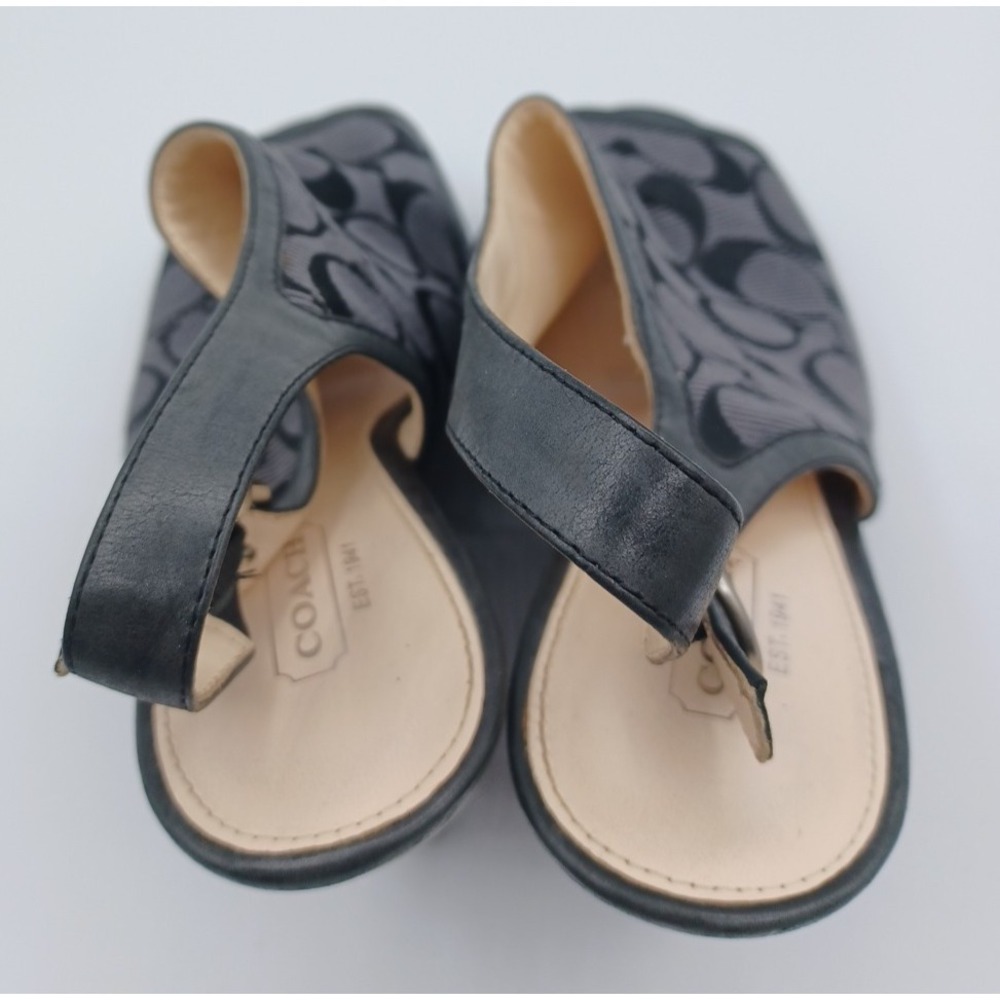Coach Jackie Wedge Peep Toe Platforms Signature C Fabric Graphite & Black 8.5 B - Picture 5 of 8